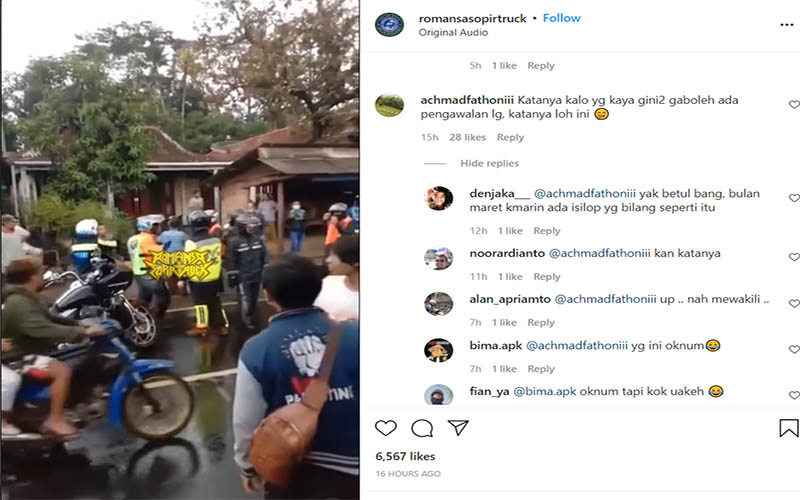 Tangkapan layar video viral pengendara moge ribut dengan sopir truk