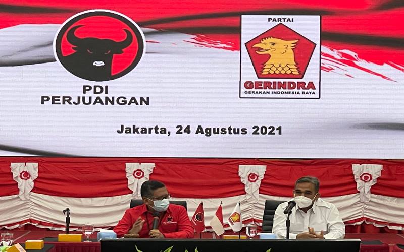 Sekretaris Jenderal (Sekjen) Partai Gerindra Ahmad Muzani mengunjungi  Sekjen PDI Perjuangan (PDIP) Hasto Kristiyanto di Kantor Dewan Pimpinan Pusat PDIP, Menteng, Jakarta, Selasa (24/8/2021). - Istimewa
