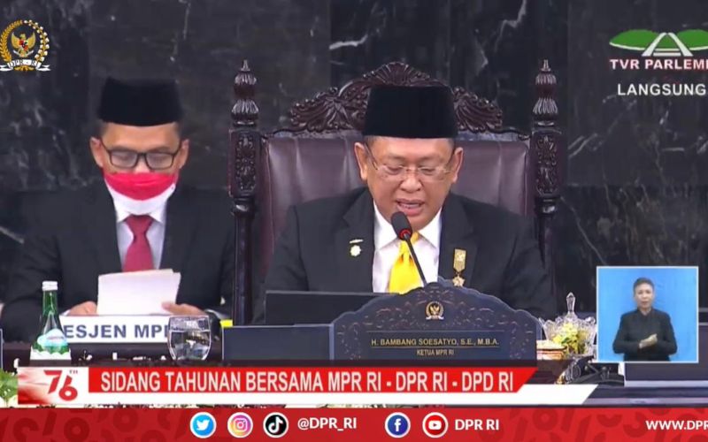 Ketua MPR RI Bambang Soesatyo di Sidang Tahunan MPR RI 2021 / Youtube DPR RI