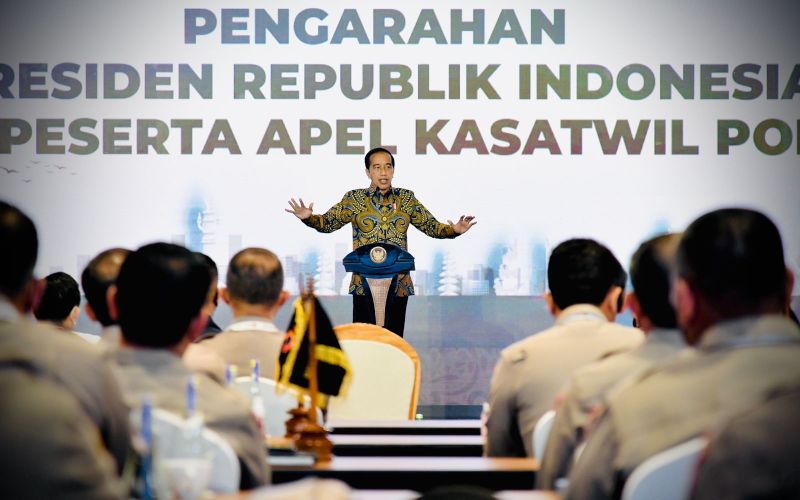 Presiden Joko Widodo dalam cara Pengarahan kepada Kasatwil Tahun 2021, Bali, Jumat (03/12/2021) - BPMI Setpres - Laily Rachev.