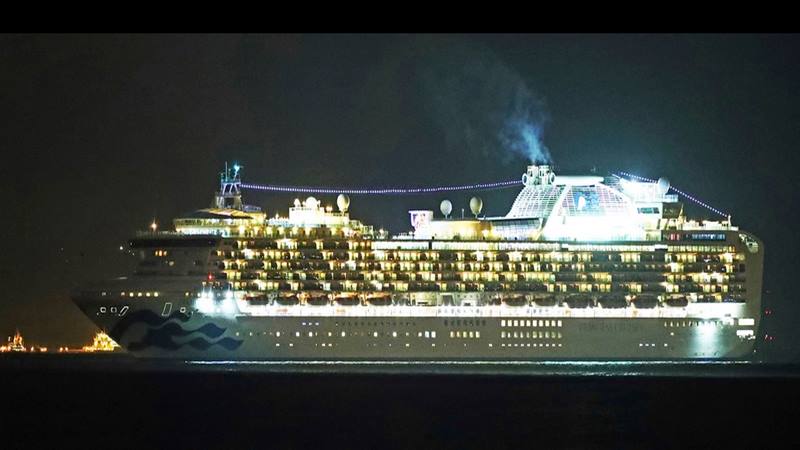 Ilustrasi. Kapal pesiar Diamond Princess di pelabuhan Yokohama pada Senin (3/2/2020). - Bloomberg