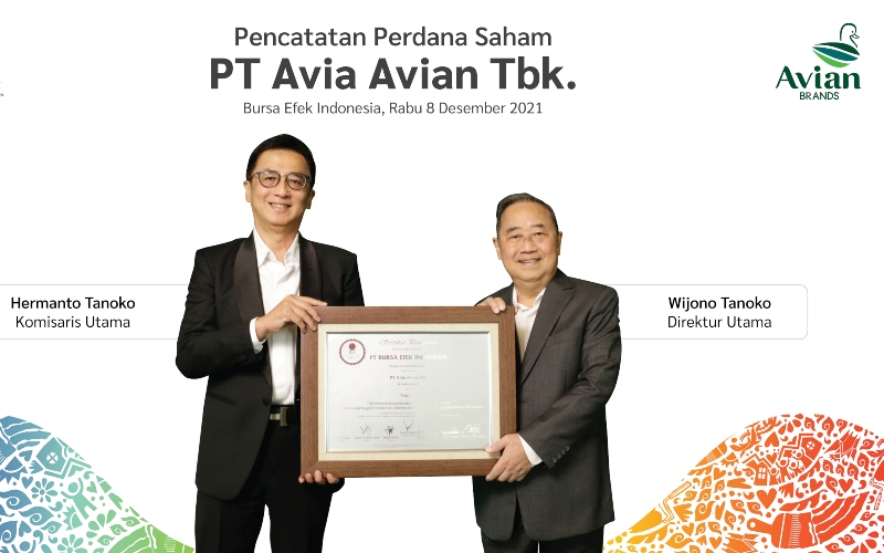 Produsen cat PT Avia Avian Tbk. (AVIA) dari Grup Tancorp, resmi menjadi perusahaan tercatat ke-50 di Bursa Efek Indonesia sepanjang 2021, pada Rabu (8/12 - 2021). Istimewa