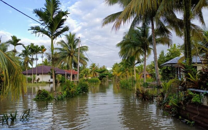 Rumah warga Kokonao, Distrik Mimika Barat, Kabupaten Mimika, Papua tergenang banjir rob. - Antara/Alo Renwarin.