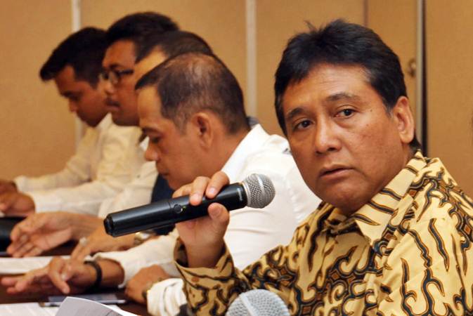 Ketua Umum Asosiasi Pengusaha Indonesia (Apindo) Hariyadi B. Sukamdani menjawab pertanyaan wartawan, di Jakarta, Kamis (11/4/2019). - Bisnis/Endang Muchtar