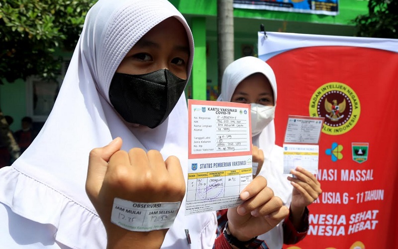 Para pelajar Kota Sawahlunto yang telah divaksinasi yang digelar oleh BINDA Sumatra Barat, Kamis (23/12/2021).  - Istimewa 