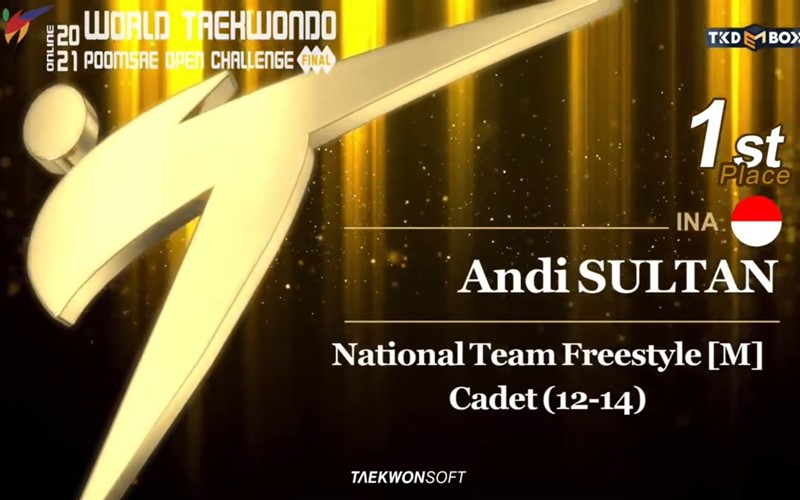 Indonesia meraih satu medali emas dalam Online 2021 World Taekwondo Poomsae Open Challenge Final melalui Andi Sultan - Twitter @Andisultan_20