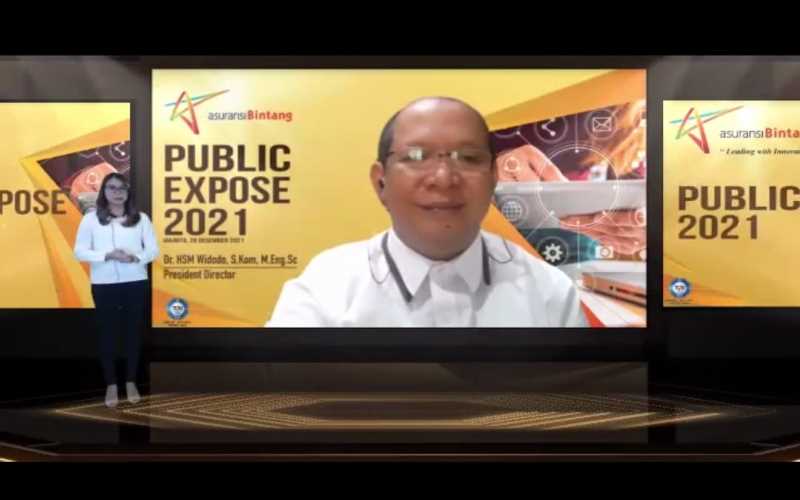 Presiden Direktur PT Asuransi Bintang Tbk. (ASBI) Hastanto Sri Margi Widodo memaparkan kinerja kuartal III/2021 dalam acara Public Expose secara virtual, Selasa (28/12/2021) - Denis Riantiza M 