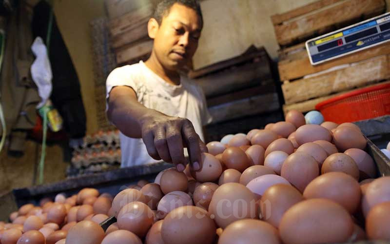 Pedagang menata telur di Pasar Benhil, Jakarta, Senin (13/4/2020). Bisnis - Eusebio Chrysnamurti 