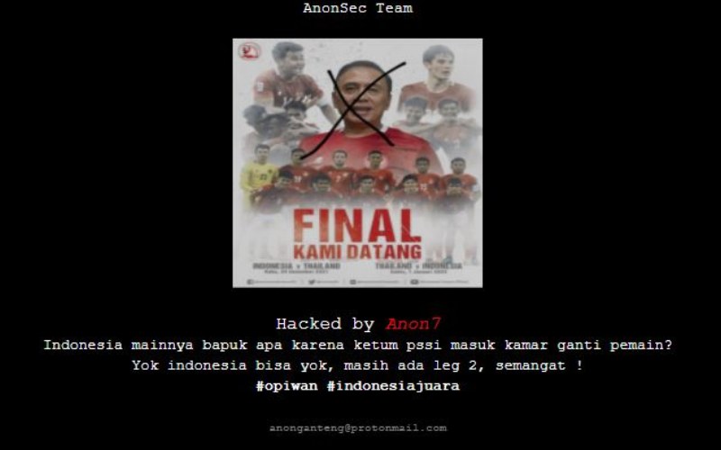 Situs PSSI yang di-hack usai pertandingan Piala AFF Indonesia vs Thailand - Istimewa