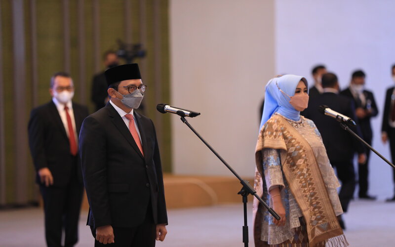 Pengukuhan Juda Agung (Kiri) dan Aida S. Budiman (Kanan) sebagai Deputi Gubernur Bank Indonesia (BI) oleh Mahkamah Agung di Jakarta, Kamis (5/1/2022) -  Istimewa