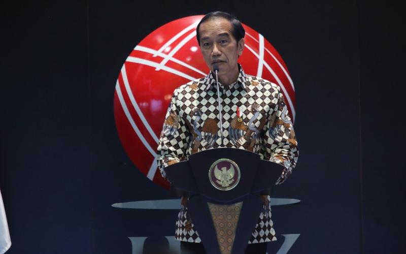 Presiden Joko Widodo menyampaikan pidato dalam pembukaan perdagangan Bursa Efek Indonesia perdana tahun ini pada Senin (3/1 - 2022). IDX.