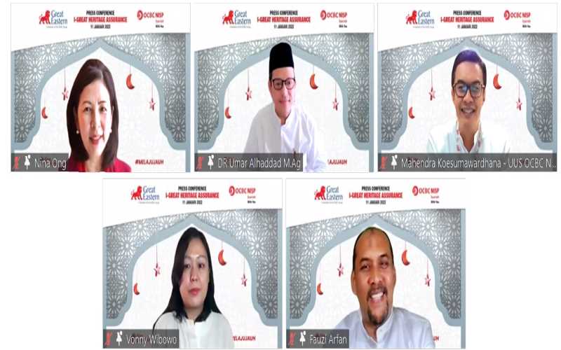 PT Great Eastern Life Indonesia bersama dengan Unit Usaha Syariah Bank OCBC NISP meluncurkan produk asuransi jiwa syariah, i-Great Heritage Assurance, secara virtual, Selasa (11/1/2022) - tangkapan layar