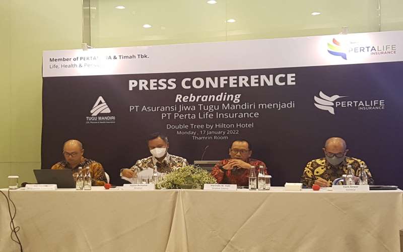 Konferensi pers rebranding PT Asuransi Jiwa Tugu Mandiri menjadi PT Perta Life Insurance di Jakarta, Senin (17/1/2022) - Denis Riantiza M