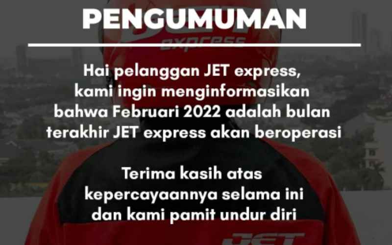 JET express umumkan pihaknya akan berhenti beroperasi per Februari 2022 - Instagram jetexpress