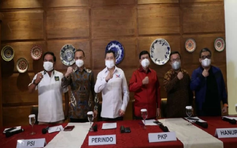 Partai Persatuan Indonesia (Perindo), PSI, Partai Hanura, PKP, PBB dan Partai Garuda membahas wacana koalisi untuk Pemilu 2024, Rabu (23/2/2022). - Istimewa