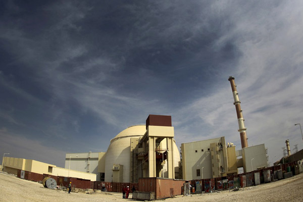 Pembangkit Listrik Tenaga Nuklir (PLTN) Bushehr di Iran, sekitar 1.200 kilometer sebelah selatan Teheran. - Reuters