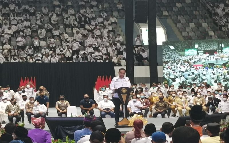 Presiden Joko Widodo (Jokowi) saat membacakan sambutan di acara acara Silatnas Desa 2022. - Rahmad Fauzan