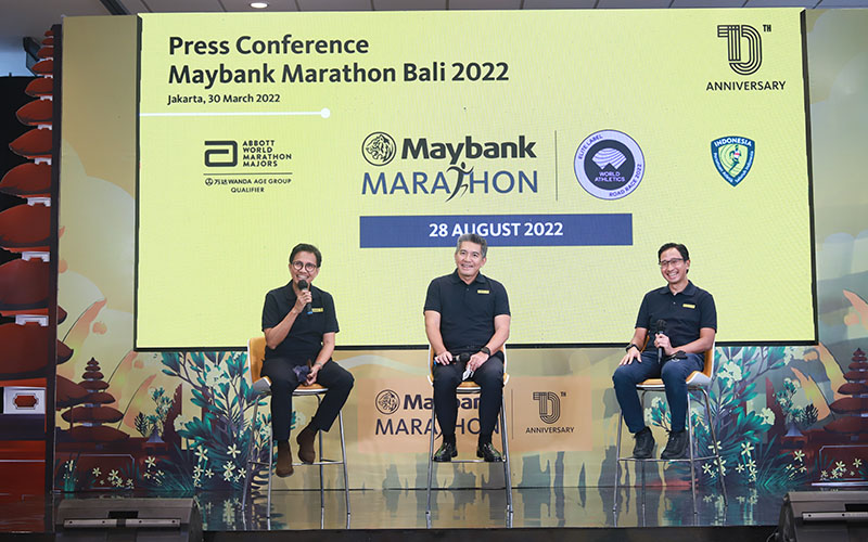 Presiden Maybank Indonesia (BNII) Taswin Zakaria dalam konferensi pers Maybank Marathon Bali 2022.  - Maybank