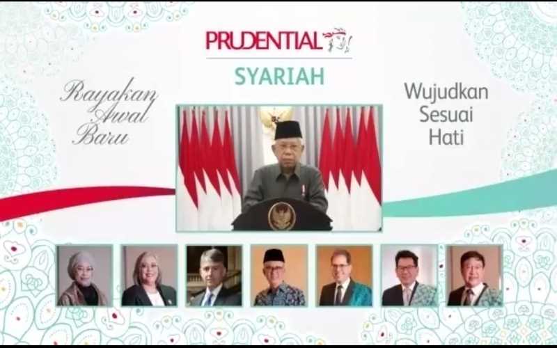 Wakil Presiden Ma'ruf Amin hadir dalam peluncuran Prudential Syariah di Jakarta, Selasa (5/4/2022)  -  tangkapan layar.