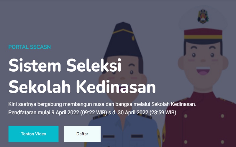 Tampilan situs pendaftaran Seleksi Sekolah Kedinasan 2022 dikdin.bkn.go.id