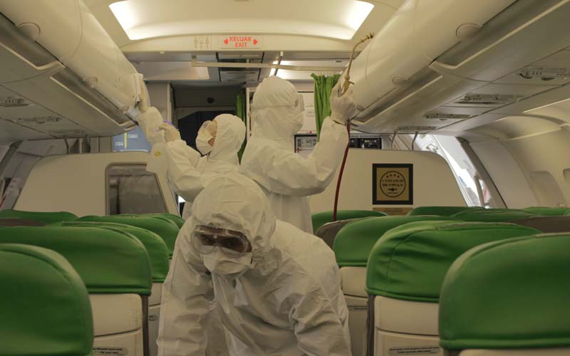 Citilink Indonesia melakukan kegiatan disinfeksi pesawat untuk mencegah penyebaran virus Corona (Covid-19). - Dok. Istimewa