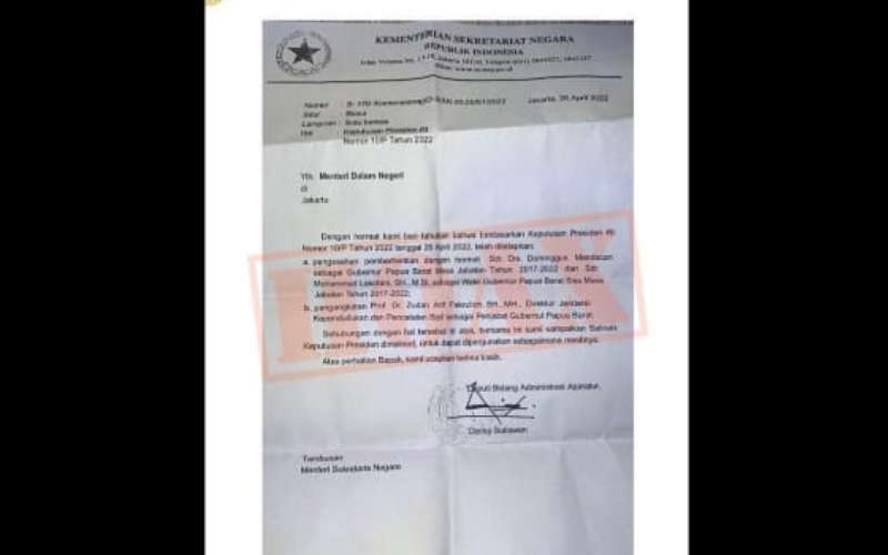 Surat Kemensesneg kepada Mendagri soal penetapan Gubernur Papua Barat adalah Hoaks  -  tangkapan layar / Instagram Kemensesneg
