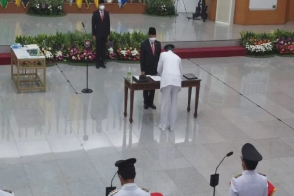 Menteri Dalam Negeri Tito Karnavian melantik lima penjabat gubernur yang menggantikan kepala daerah habis masa jabatan pada Kamis 12 Mei 2022, di Jakarta, Kamis (12/05/2022). - Antara