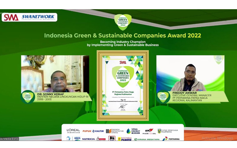 PT Pertamina Patra Niaga Regional Kalimantan mendapatkan penghargaan Indonesia Green & Sustainable Companies Award (IGSCA) 2022 yang diadakan oleh SWA Media Group. - JIBI/Istimewa