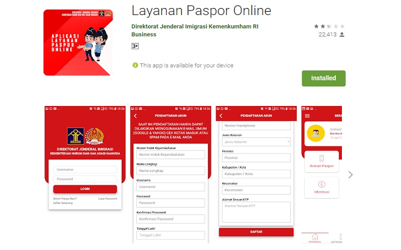 Tampilan aplikasi paspor online atau M/Paspor di Google Playstore