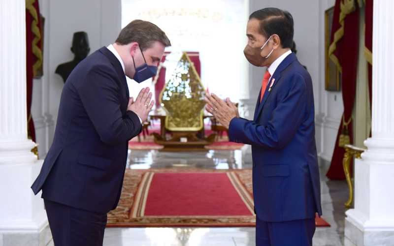Presiden Jokowi menerima kunjungan Menteri Luar Negeri Serbia Nikola Selakovic bersama delegasi terbatas di Istana Merdeka, Jakarta, Senin (23/5/2022)  -  Muchlis Jr / Biro Pers Sekretariat Presiden