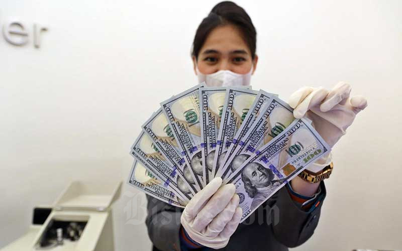 Karyawan menunjukan dolar AS di Jakarta, Rabu (25/11/2020). Bisnis - Eusebio Chrysnamurti