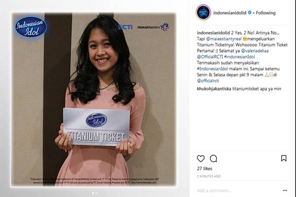 Valeri, salah satu dari 4 peserta audisi yang mendapat Titanium Ticket dari juri Indonesian Idol season 9 - Instagram