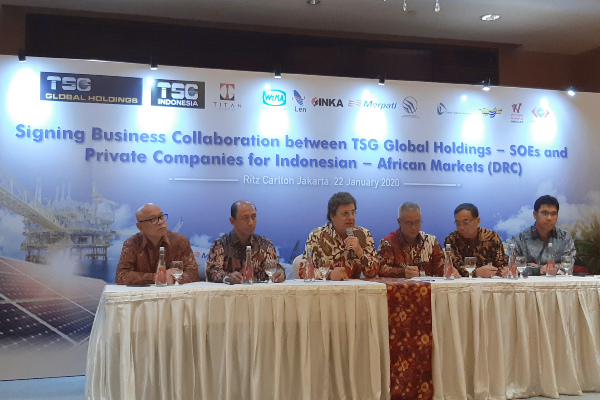 Konferensi Pers Kolaborasi The Sandi Group (TSG) bersama sepuluh perusahaan Indonesia di Jakarta, Rabu (22/1/2020). - Bisnis/Annisa S. Rini