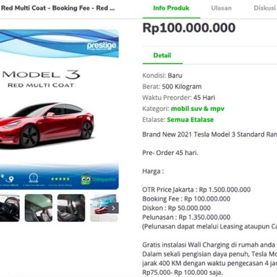 Sultan Beda 23 Unit Tesla Dipesan Di Tokopedia Selama Pandemi Otomotif Bisnis Com