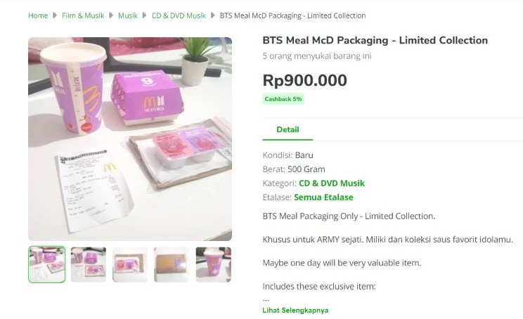 Bungkus BTS Meal McD Dijual dengan Harga Tidak Masuk Akal