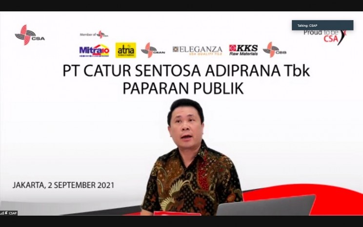 Idrus Widjajakusuma, Sekretaris Perusahaan Catur Sentosa Adiprana melakukan pemaparan publik secara virtual pada Kamis (2/9/2021) - Dwi Nicken Tari/BISNIS