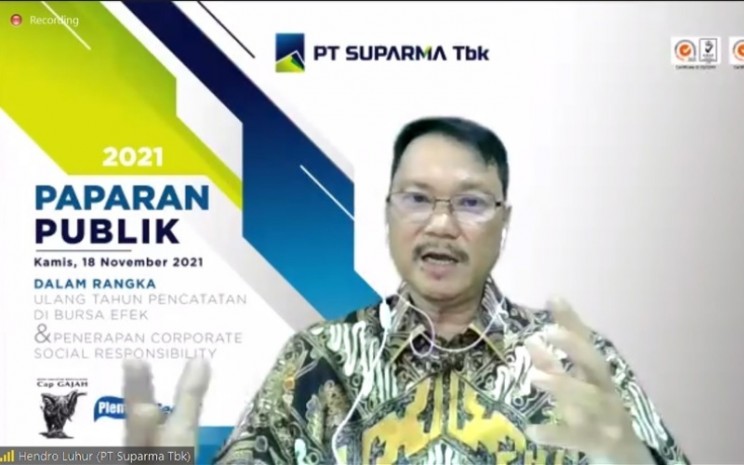 Direktur PT Suparma Tbk. (SPMA) Hendro Luhur, dalam paparan publik virtual SPMA, Kamis (18/11 - 2021).