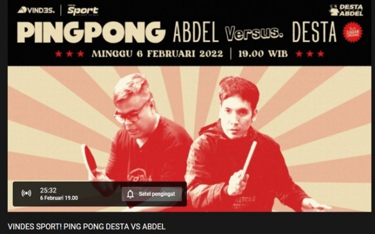 Link Nonton Live Pertandingan Pingpong Desta vs Abdel, Siapa Menang?