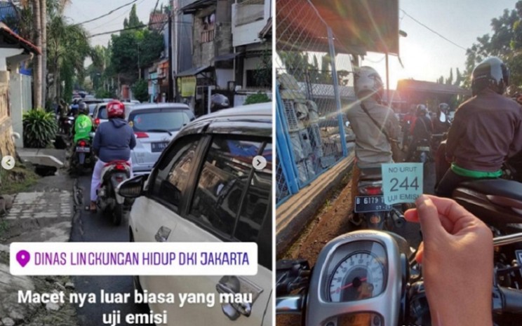 Antrean menuju Dinas Lingkungan Hidup DKI Jakarta untuk uji emisi kendaraan - Instagram @jktinfo