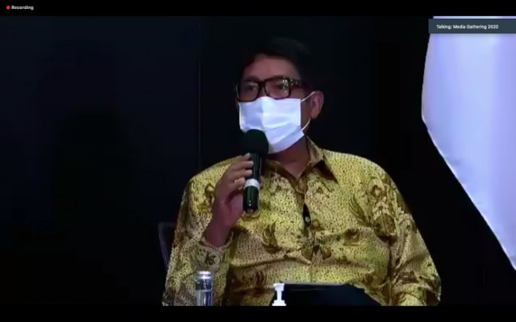 Direktur Utama PT Bursa Efek Indonesia Inarno Djajadi saat paparan dalam Media Gathering Pasar Modal 2020, Selasa (1/12 - 2020)