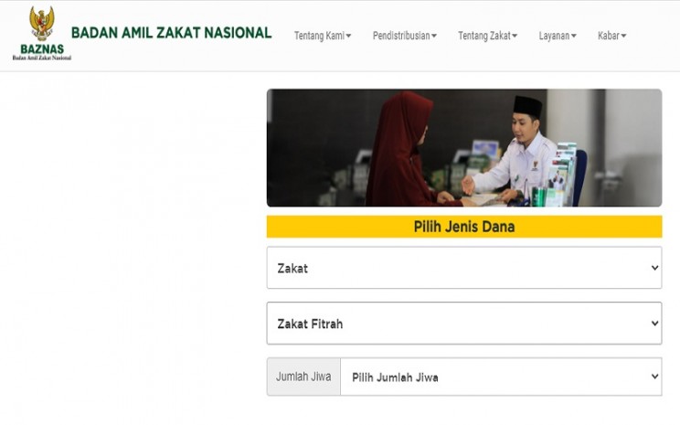 Cara membayar zakat fitrah online lewat situs Baznas  -  Baznas.go.id