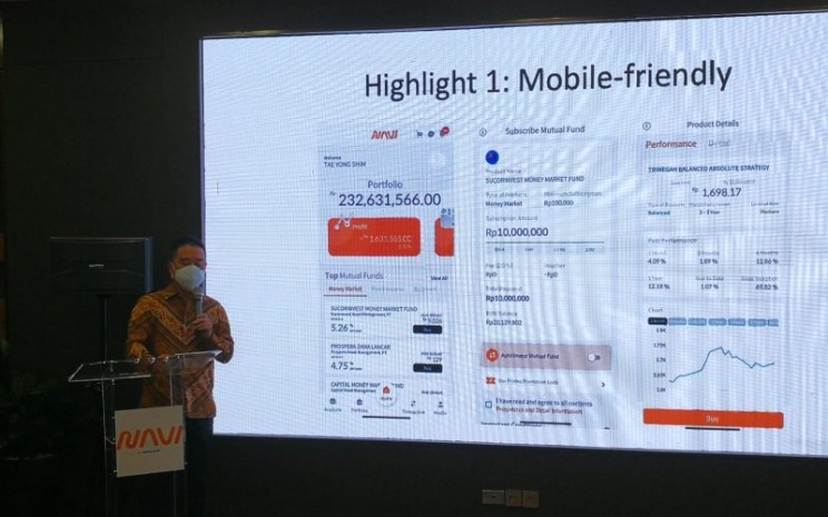 CEO PT Mirae Asset Sekuritas Indonesia Tae Yong Shim menjelaskan keunggulan platform jual beli reksa dana NAVI.